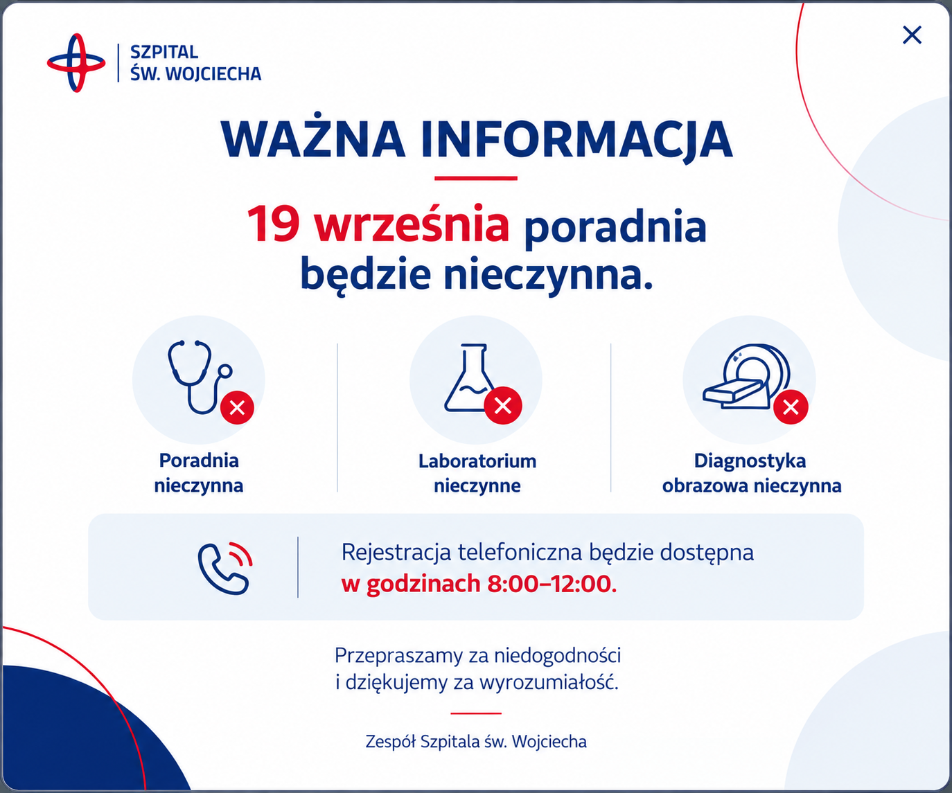 Ważna informacja Szpitala św. Wojciecha